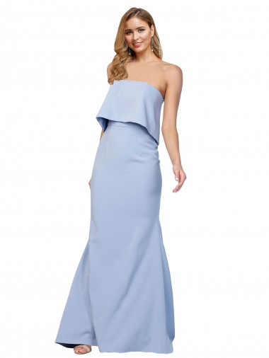 Wholesale Low Back Light Sky Blue A-Line Strapless Long Formal Dress