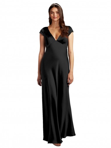 Wholesale Keyhole Back Black A-Line V-Neck Long Formal Evening Dress