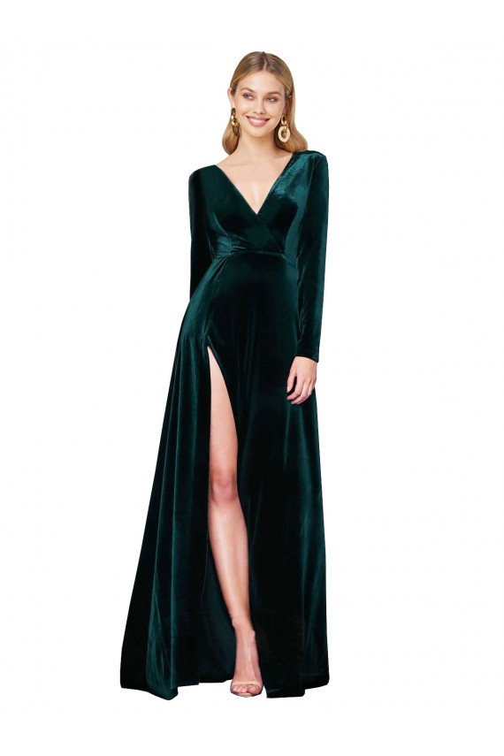 Wholesale Dark Green A-Line V-Neck Sweep Train Black Tie Evening Dress
