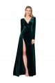 Wholesale Dark Green A-Line V-Neck Sweep Train Black Tie Evening Dress