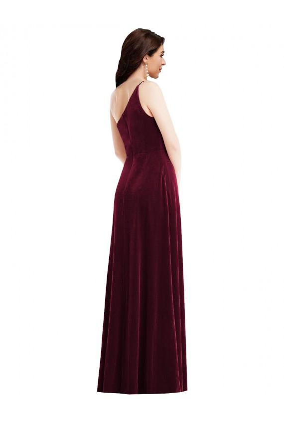 Wholesale Burgundy Trumpet One Shoulder Long Black Tie Evening Dress