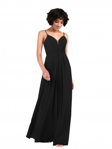 Wholesale Open Back Black Column V-Neck Long Formal Evening Dress