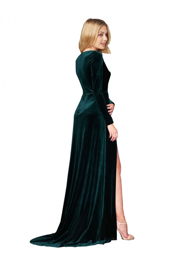 Wholesale Dark Green A-Line V-Neck Sweep Train Black Tie Evening Dress