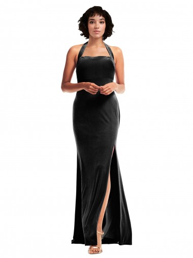 Wholesale Low Back Black Mermaid Halter Neck Long Formal Evening Dress