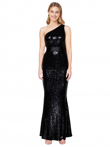 Wholesale Black Mermaid One Shoulder Long Formal Evening Dress