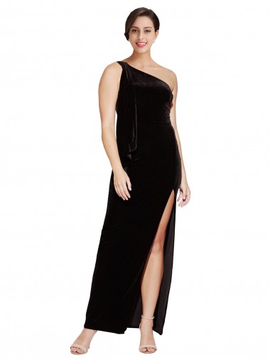 Wholesale Black Sheath One Shoulder Long Formal Evening Dress