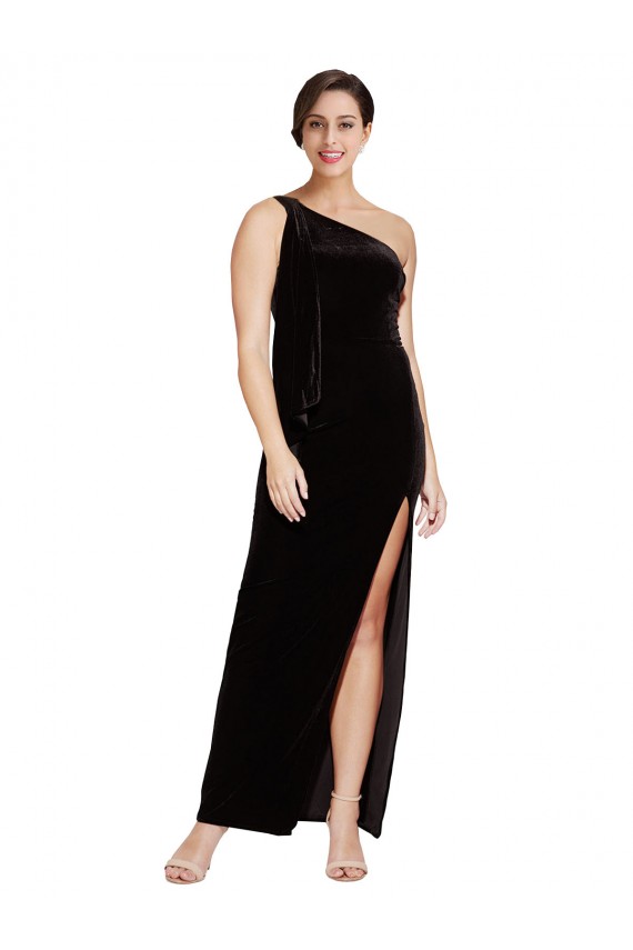 Wholesale Black Sheath One Shoulder Long Formal Evening Dress
