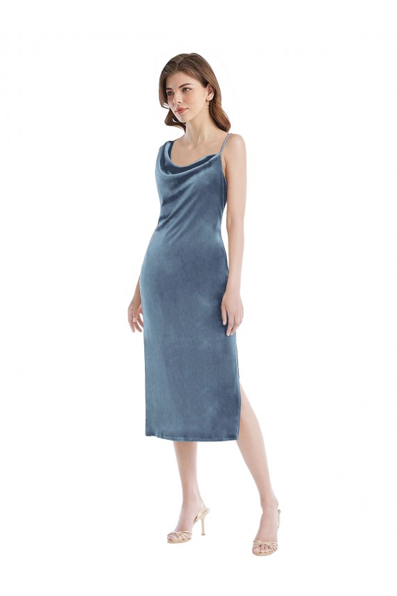 Wholesale Dusty Blue Sheath One Shoulder Long Semi Formal Evening Dress