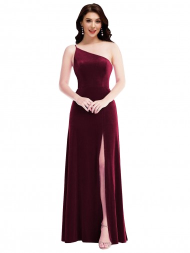 Wholesale Burgundy Trumpet One Shoulder Long Black Tie Evening Dress