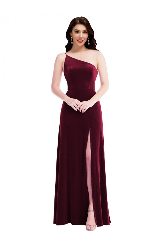 Wholesale Burgundy Trumpet One Shoulder Long Black Tie Evening Dress