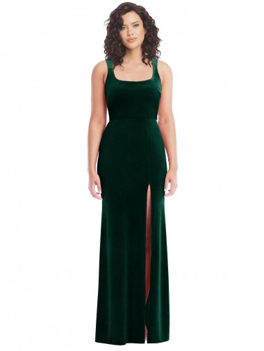 Wholesale Dark Green Trumpet Square Neck Long Semi Formal Evening Dress